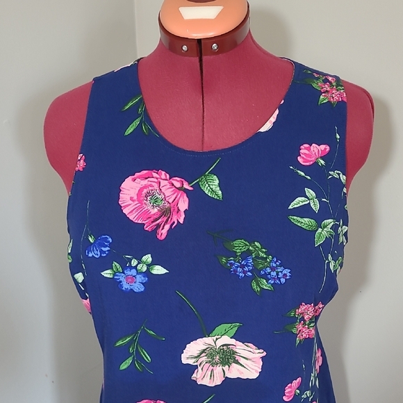 XL 100% Rayon Dress Old Navy Swing Sundress Floral Print Mini Blue and Pink - Picture 4 of 9